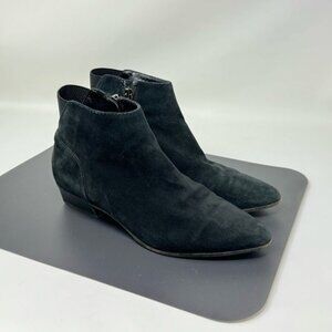 Aquatalia Black Suede Ankle Boots Block Heel Zipper Pointed Toe Size 7.5